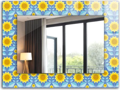 Produktbild von Bedruckter Spiegel - Wandspiegel - Dekorativer - Modern - 80x60 cm - Sonnenblumen-Blätter-Muster