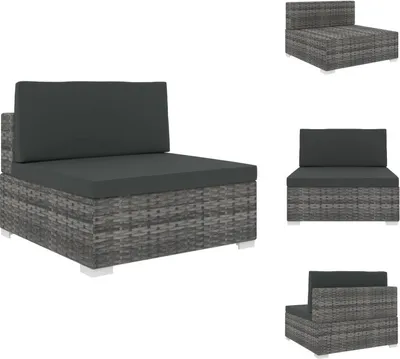 Zdjęcie produktu dla vidaXL Modułowa sofa środkowa 1-częściowa + poduszki z szarego rattanu - Elementy sofy ogrodowej