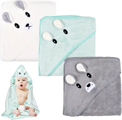 Produktbild von Baby-Bademantel-Set, 3-teilig, Frotteehandtuch-Set, 80 x 80 cm, hochwertiger Korallenplüsch, Bademantel 0-5 Jahre (Grün) (A) (A) (A) (A)