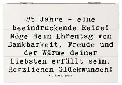 Produktbild von Mr. & Mrs. Panda holzschatulle Spruch 85. Geburtstag 22 x 15 cm - Weiß - Geschenk, Happy Birthday, holzschachtel, fotobox, Feier, Kiste mit Deckel, schmuckbox, Liebsten