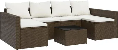 Image de vidaXL Ensemble de jardin Lounge Poly Rotin Marron avec coussins
