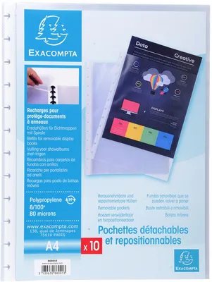 Immagine prodotto di Exacompta 86001E Maniche di ricambio per cartelline A4 800µ 10 pezzi traslucido