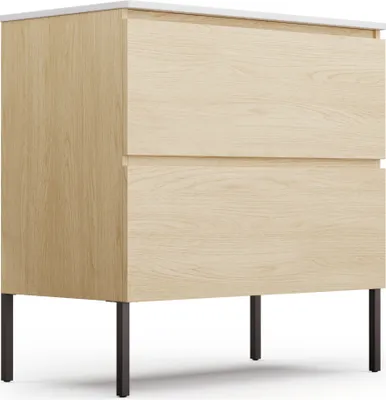 Produktbild von Blumfeldt Badezimmerschrank mit Keramik-Waschbecken 80 cm - Moderner Waschbeckenunterschrank in Ulmen-Optik - Eleganter Schrank für stilvolle Badezimmergestaltung
