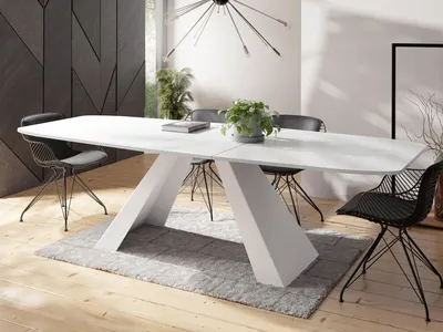 Produktbild von Esstisch Monte Weiß im Modern Stil, Rechteckiger Tisch - Ausziehbar von 160 cm bis 200 cm, Pulverbeschichtete Weiße Metallbeine - 160 x 80 cm - Weiß