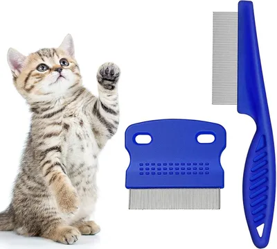 Produktbild von Flohkamm für Katzen, 2 Stück Läusekamm Staubkamm für Katzen Hunde Effektiv Gegen Flöhe & Läuse Profi Floh Kamm für Hund & Katze
