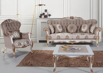 Produktbild von Casa Padrino Luxus Barock Wohnzimmer Set Grau / Mehrfarbig / Weiß / Bronze - 2 Sofas & 2 Sessel & 1 Couchtisch - Wohnzimmer Möbel im Barockstil - Edel & Prunkvoll