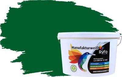 Produktbild von RyFo Colors Bunte Wandfarbe Manufakturweiß Dunkelgrün 10l - weitere Grün Farbtöne und Größen erhältlich, Deckkraft Klasse 1, Nassabrieb Klasse 1