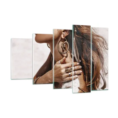 Produktbild von Bilder auf glas - 5 Teile - Sand Frau Schmuck - 150x100cm - Glasbilder - Wandbilder - Bilder - zum Aufhängen bereit - Wanddekoration aus Glas - Glas Bilder - Wandbild auf Glas - GEG150x100-4802