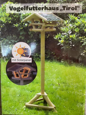 Image de Mangeoire à oiseaux Tirol avec support et lumière solaire - Bois massif, toit bitume