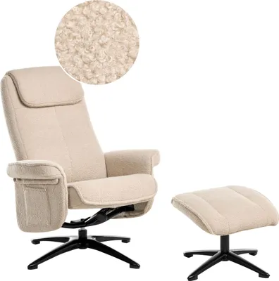 Obrázek produktu pro BELIANI Polohovací otočné křeslo béžové buklé čalounění s podnožkou kovový rám retro design obývací pokoj