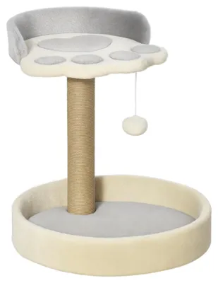 Image de Arbre š€ chat griffoir grattoir en forme de patte 2 plateformes et un pompon suspendu hauteur 44 cm gris