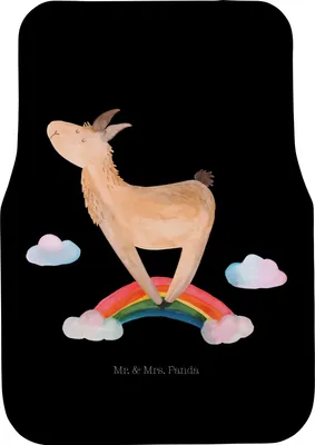 Produktbild von Mr. & Mrs. Panda Fußmatte Fürs Auto Lama Regenbogen - Schwarz - Geschenk, Automatte, Auto-Fußmatte, Lamas, Hobby, Autoteppich, Freiheit, Selbstständig