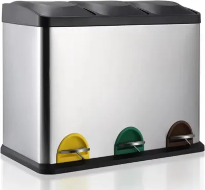 Immagine prodotto di Sistema di raccolta differenziata a pedale - 3 scomparti - 45L - acciaio inox - chiusura soft-close - antiscivolo