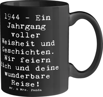 Produktbild von Mr. & Mrs. Panda Tasse Spruch 1944 Geburtstag - Schwarz - Geschenk, Kaffeetasse, Teetasse, Geburtstagsgeschenk, Happy Birthday, Alter, feiern, Kaffeebecher, Geschenktasse