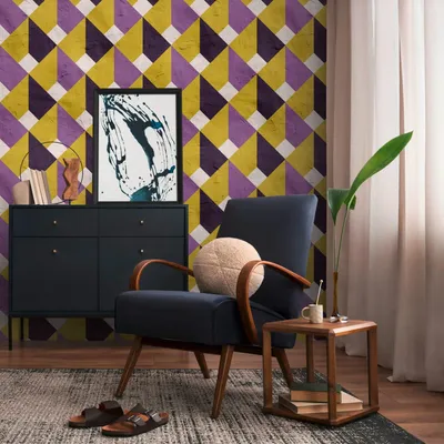 Obrázek produktu pro Profhome 398491-GU Netkaná tapeta retro matná fialová žlutá bílá 1,59 m x 2,8 m
