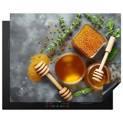 Produktbild von KitchenYeah© Herdabdeckplatte Honig - Kräuter - Beton , 65x52cm, Küche Deko, Glaskeramikkochfeld Herdabdeckung, Abdeckplatte fùr Kochfeld