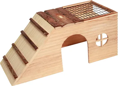 Image de Maison pour rongeurs Nature 47 x 22 x 20 cm avec rampe et compartiment à nourriture intégré de Kerbl 82746