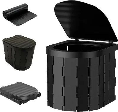 Image de Toilettes portables - Toilettes de camping - Activités de plein air - Conception pliable - Compact - Noir