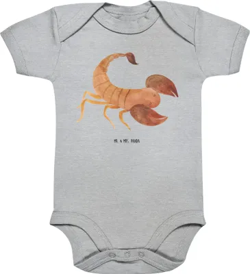 Produktbild von Mr. & Mrs. Panda Strampler Baby Sternzeichen Skorpion Classic 3. - 6. Monat - Heather Grey - Geschenk, Geburtstag November, Skorpione, babykleidung body, kurzarm, Oktober
