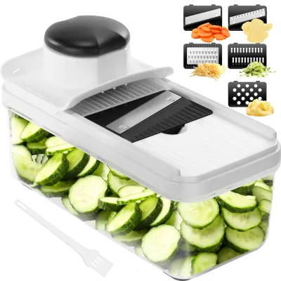 Image de Râpe à légumes 5 en 1, râpe à concombres - Tranches fines - Coupe-légumes multifonction - Ustensile de cuisine (noir)