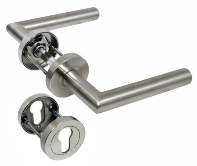 Produktbild von Edelstahl V2A Türbeschlag 1680 Wellington R PZ Schraubrosette Türklinke Türdrücker