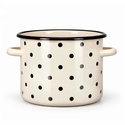 Image de Kuketo | Casserole en émail 4,5 L avec poignées - Induction & Tous feux - Casserole en émail crème à pois Robuste, Hygiénique, Durable & Stylé