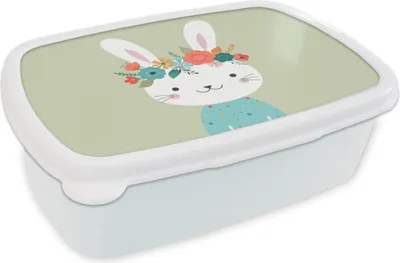 Produktbild von KitchenYeah® Lunchbox Brotzeit Brotdose 17x11 cm Kaninchen - Sommer - Blumen Kinder Brotzeitdose - Lunch Box - Kinder - Sandwich-Box - Schulbox - Lunch Boxen
