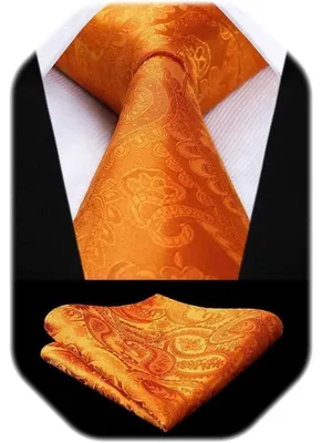 Produktbild von Herren Krawatten und Einstecktuch Set Paisley Einfarbig Orange Einheitsgröße
