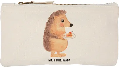 Produktbild von Mr. & Mrs. Panda Kosmetiktasche Igel Kuchenstück Größe S Klein - Weiß - Geschenk, kosmetiktäschchen, Lustige Sprüche, Torte, Federtasche, Mäppchen, Kulturtasche, Etui