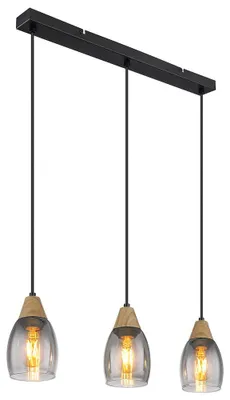 Produktbild von Hängelampe, Metall, Holzoptik, Glas rauchfarben, L 55 cm