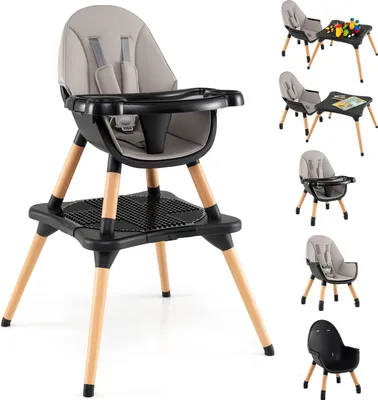 Produktbild von GOPLUS 6 in 1 Hochstuhl Baby, Kinderstuhl mit abnehmbarem Bausteintisch, verstellbarem Doppeltablett, Kombihochstuhl für 6-36 Monate (Schwarz)