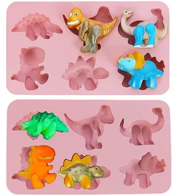 Image de Moules en silicone en forme de dinosaure, lot de 2, pour gâteaux, chocolats, gelées et glaces, idéal pour les anniversaires