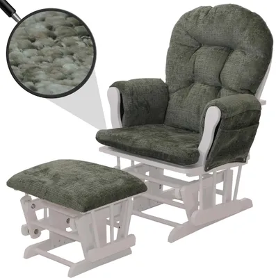 Obrázek produktu pro Relaxační křeslo HWC-C76, houpací křeslo s taburetem látka žinylka (465 g/m²) Oeko-Tex  zelená, bílý rám