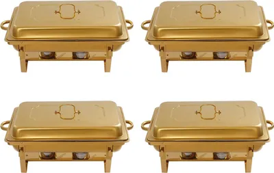 Image de Chauffe-plat - Set de réchauds - Lot de 4 - Acier inoxydable - Chauffe-plat - Chauffe-soupe - Bain-marie - Or
