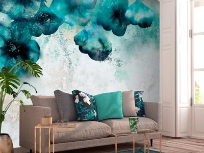 Produktbild von Vlies Fototapete MohnBlumen 400x280 cm Tapeten Wandtapete XXL blaue Blumen Natur wie gemalt b-A-0771-a-a