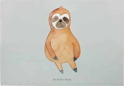 Produktbild von Mr. & Mrs. Panda Glas Schneideplatte Faultier Zufrieden - Grau Pastell - Geschenk, Glücklich, schneidbrett, Servierplatte, Schneidebrett, Happy, Glück, Glas-Schneidebrett
