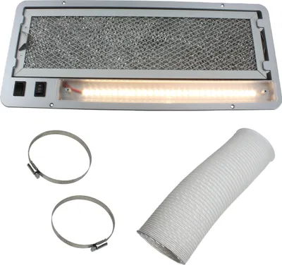 Zdjęcie produktu dla okap 12 V, wyciąg, wentylator + oświetlenie LED do przyczepy kempingowej, kampera, łodzi, srebrny