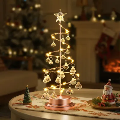 Weihnachtsbaumlampe mit Kristallkugeln, 30 LEDs, 29 cm, Roségold