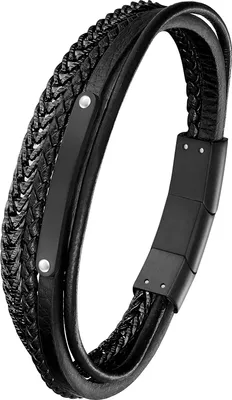 Produktbild von Karisma Männer Lederarmband Edelstahl 3 Ledersträngen und Panzerkette mit Platte Magnet Verschluss Länge 20,5cm + 1cm verlän - Schwarz