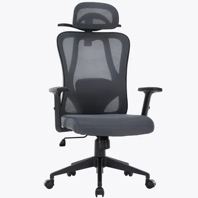 Produktbild von Bürostuhl mit platzsparendem Kleiderbügel - ergonomischer Schreibtischstuhl mit Nacken- und Lordosenstütze - komfortabler Gamingstuhl mit Netzrückenlehne und Wippfunktion,Farbe:Schwarz/Grau