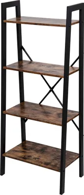 Image de Armoire murale Bibliothèque ouverte design industriel en bois robuste métal 137 cm haut noir