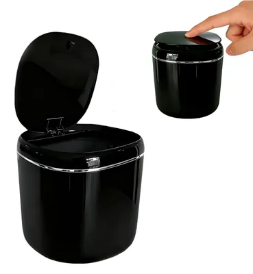 Image de Poubelle de bureau - Avec couvercle - Pour bureau et cuisine - Noire - 2,3 litres