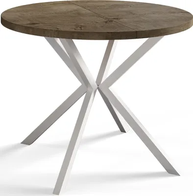 Obrázek produktu pro Kulatý jídelní stůl LOFT LITE, průměr rozkládacího stolu: 120 cm/200 cm, barva stolu v obývacím pokoji: šedá, s kovovými nohami v bílé barvě