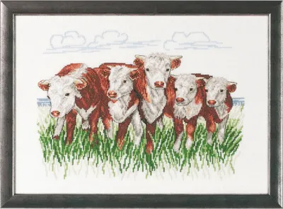 Immagine prodotto di Kit per ricamo a punto croce Permin "Mucche Hereford", schema contato, 41x29cm, 70-7432