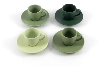 Espressokopjes-Set, 4er, Steingut, 75 ml, matt grün, handgefertigt