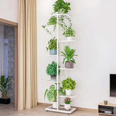 Image de Étagère à fleurs à 8 niveaux - Étagère métallique pour plantes, 140 cm - Acier inoxydable - Étanche - Gain de place, idéale pour balcon et salon - Blanche