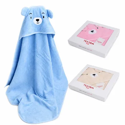 Produktbild von Textom Premium Kids Kapuzenhandtuch 80x80 cm Baby Badetuch Baumwolle Blau