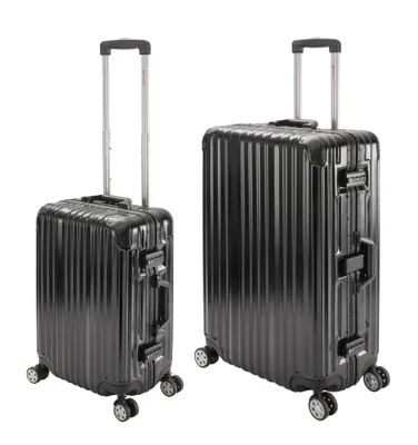Image de set de 2 valises de voyage, bagages à main, valise L, coque dure en polycarbonate Alu Trolley Travelhouse London Set de 2 valises S, L, Noir