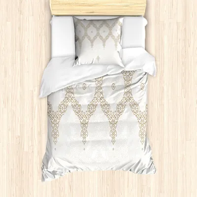 Produktbild von ABAKUHAUS marokkanisch Bettbezug Set, Aufwändiger Hintergrund Mit Traditionellen Weichen Farbigen Östlichen Druck, 135 x 200 cm + 80 x 80 cm, Weiß Umber Kamel