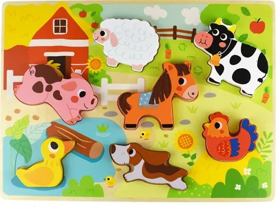 Obrázok produktu pre Tooky Toy Montessori drevené puzzle Zvieratá z farmy